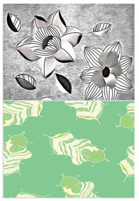 로엠디자인 실리콘 식탁매트 2p 블랙플라워, 깃털(연두), 385 x 285 mm