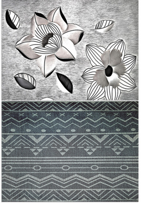 로엠디자인 실리콘 식탁매트 블랙플라워 + 지그재그, 혼합 색상, 385 x 285 mm