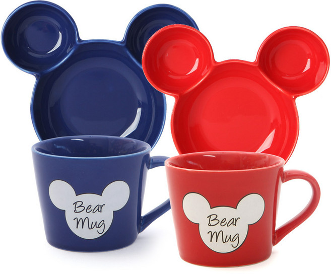 홈애니 곰돌이 2인 나눔접시 4p 세트, 레드, 네이비, 1세트