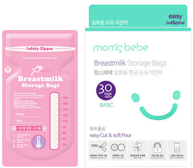 맘스베베 국내 제조 베이직 일회용 모유저장팩 180ml, 30개입, 1개