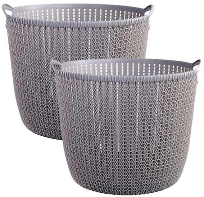 리버그린 짜임 다용도 원형바구니 대, 그레이, 2개