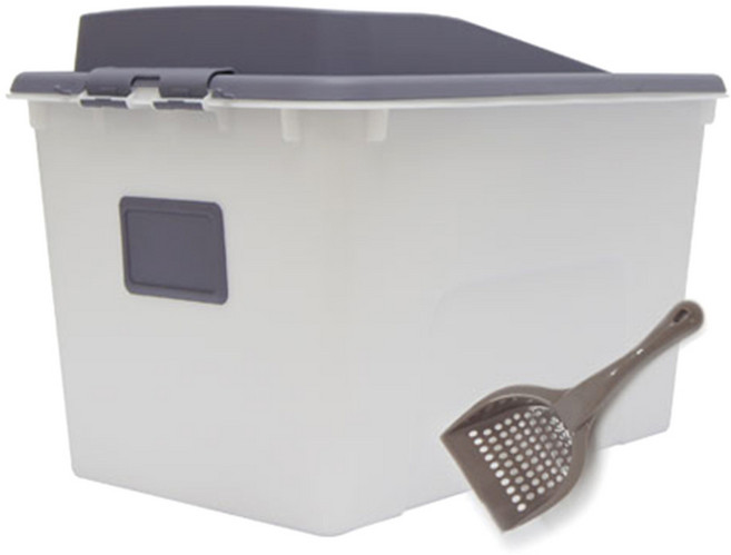 리빙숲 데이 후드형 고양이 화장실 대형 + 모래삽 랜덤발송, 그레이, 1개