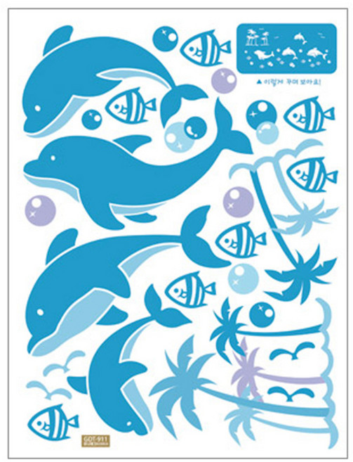 환타스틱스 그래픽 아트S 인테리어 스티커 2장 GDT-9, 돌고래와야자수, 23.5 x 31 cm