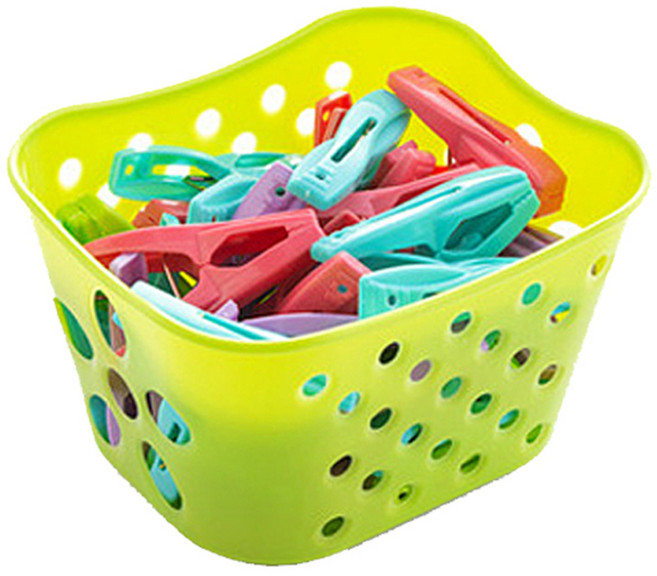 리버그린 빨래집게 30p + 바구니, 혼합색상 + 그린, 1세트