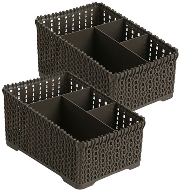 에이비엠코리아 라탄 칸막이 정리함, 브라운, 2개