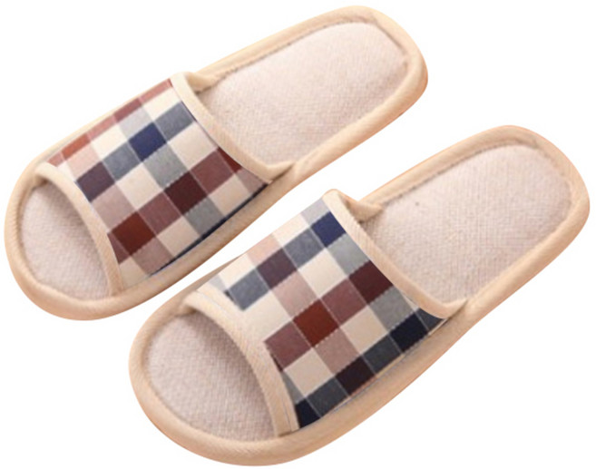 마켓감성 사계절린넨 체크컬러 실내슬리퍼, 브라운, 1개