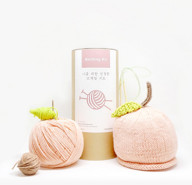 멜로우 아기 복숭아 모자 뜨개질 키트, 코랄, 1세트