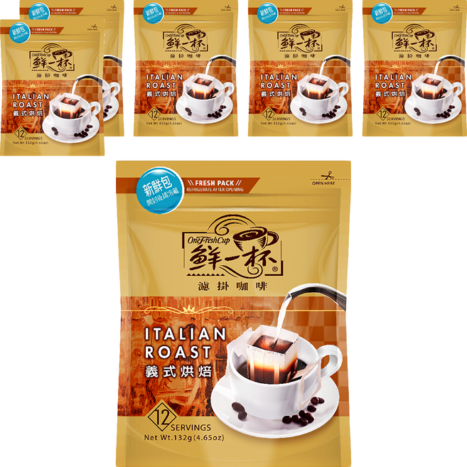 鮮一杯 義式烘焙濾掛咖啡新鮮袋, 11g, 12包, 6袋