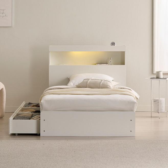 삼익가구 리프네 LED 3단 수납침대 프레임 단품 방문설치, 화이트