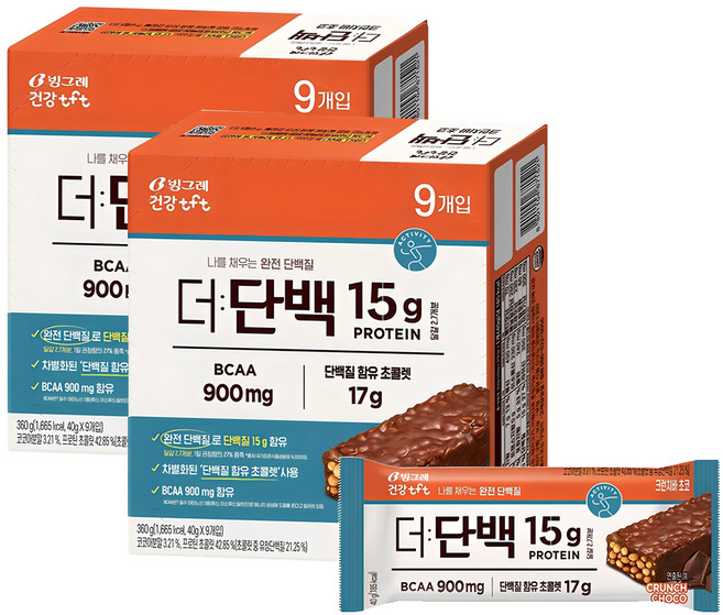 빙그레 더단백 크런치바 초코, 360g, 2개