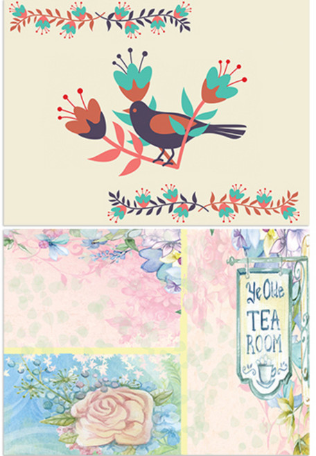 LoemDesign 실리콘 식탁매트 블랙버드 + 티타임, 혼합 색상, 385 x 285 mm, 두께 1mm, 1개