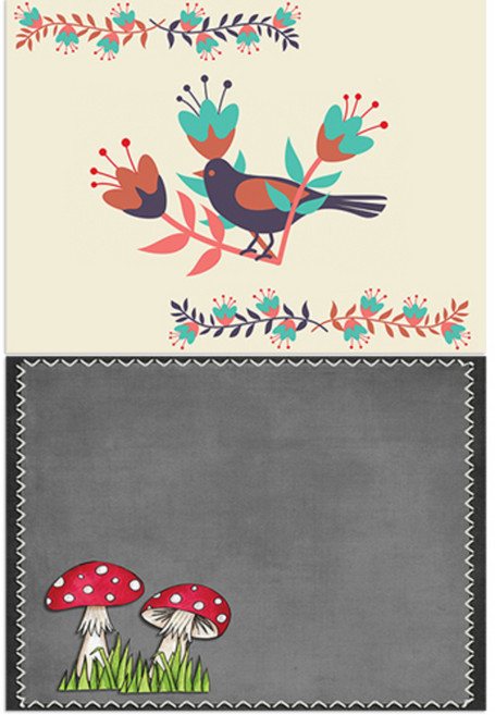 LoemDesign 실리콘 식탁매트 블랙버드 + 버섯, 혼합 색상, 385 x 285 mm, 두께 1mm