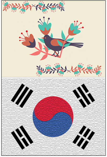 LoemDesign 실리콘 식탁매트 블랙버드 + 태극기, 혼합 색상, 385 x 285 mm, 두께 1mm, 1개