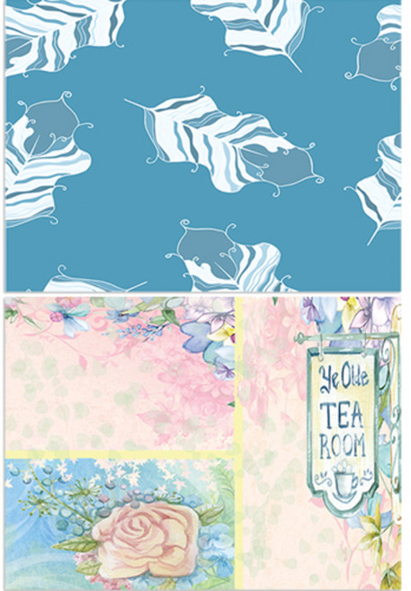LoemDesign 실리콘 식탁매트 깃털 민트 + 티타임, 혼합 색상, 385 x 285 mm, 두께 1mm, 1개