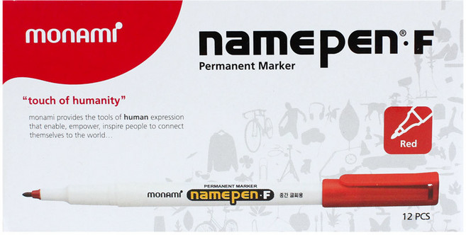 모나미 중간글씨용 네임펜 Fine, 적색, 12개