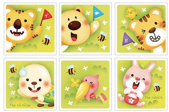 환타스틱스 미끄럼방지 스티커 토끼와거북이 32109 6매, 혼합 색상, 13.7 x 13.7 cm