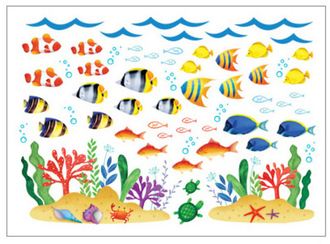 환타스틱스 데코 인테리어 푸른바다 물고기 포인트 스티커 FDT-21115, 혼합색상