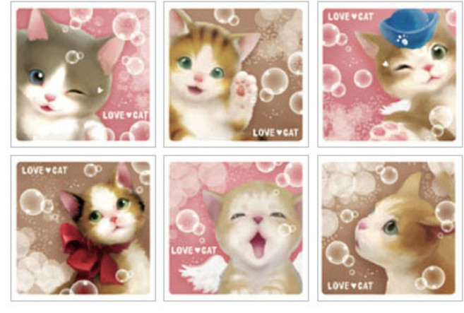 환타스틱스 미끄럼방지 스티커 애교고양이 32012 6매, 혼합색상, 13.7 x 13.7 cm