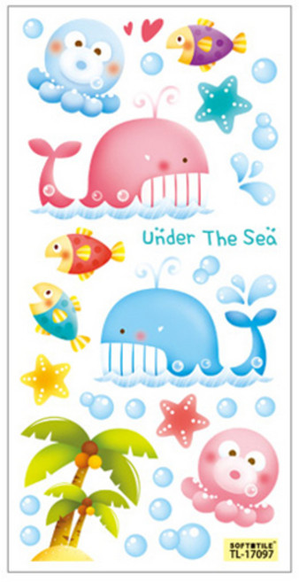 환타스틱스 홈코디 포인트스티커 고래 TL-17097 2매 x 2p, 혼합 색상, 10.5 x 21 cm