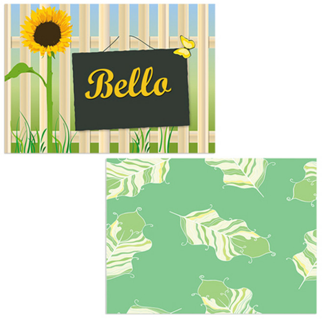 벨라 실리콘 식탁매트 깃털 연두 + 해바라기1, 혼합 색상, 385 x 285 mm, 두께 1mm, 1개