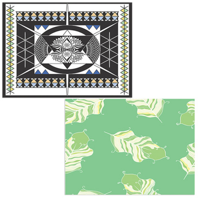 벨라 실리콘 식탁매트 깃털 연두 + 무제, 혼합 색상, 385 x 285 mm, 두께 1mm