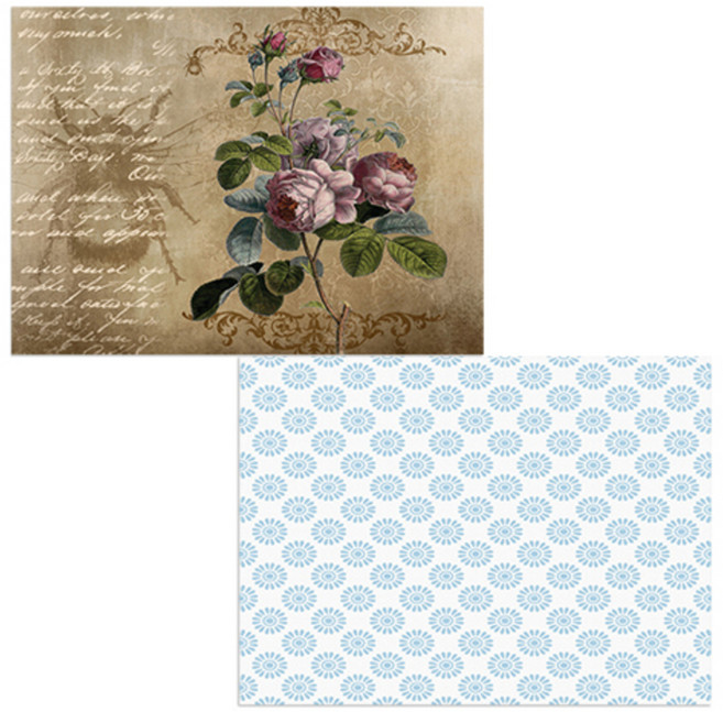벨라 실리콘 식탁매트 블루 플라워 패턴 + 장미 빈티지, 혼합 색상, 385 x 285 mm, 1개