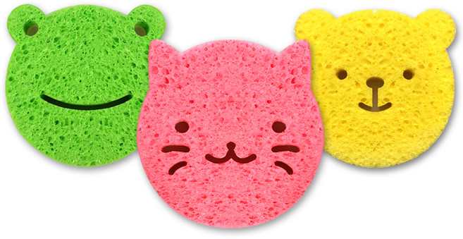 마니또 쥬쥬 베이비 바스 스폰지, 프로그그린 + 캣핑크 + 베어옐로우, 3개