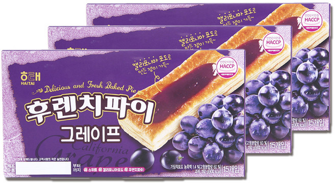 해태제과 후렌치파이 그레이프, 192g, 3개
