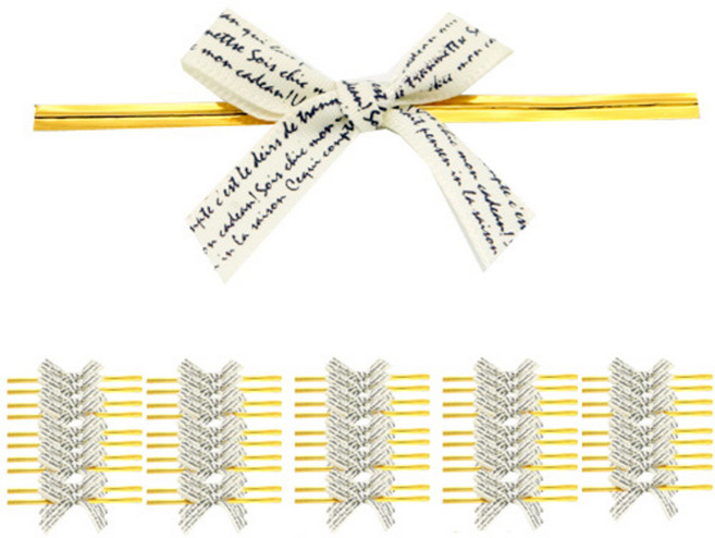 도나앤데코 영문인쇄 리본타이 빵끈, 아이보리, 50개입