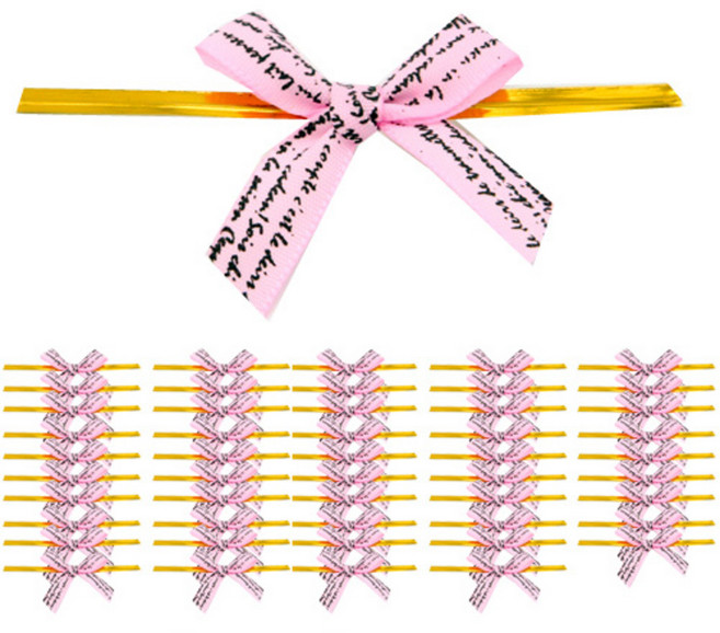 도나앤데코 영문인쇄 리본타이 빵끈, 연핑크, 50개입