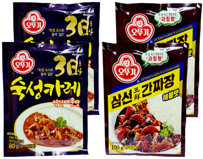 오뚜기 3일 숙성카레 약간매운맛 분말 80g x 2p + 삼선 간짜장 해물맛 분말 100g x 2p, 1세트