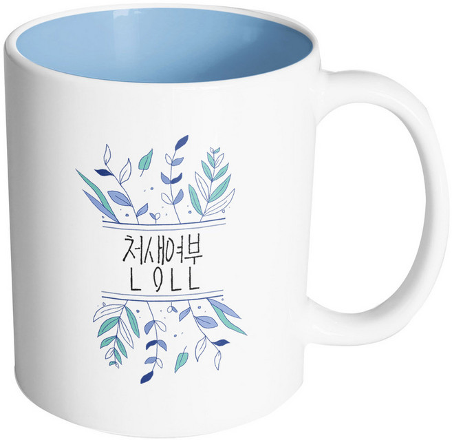 핸드팩토리 코발트풀잎 천생연분 머그컵, 내부 파스텔 블루, 1개