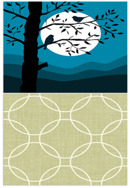 LoemDesign 실리콘 식탁매트 나무와새 + 원, 혼합 색상, 385 x 285 mm, 1개