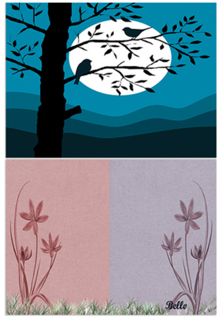 LoemDesign 실리콘 식탁매트 나무와새 + 꽃, 5, 385 x 285 mm, 1개