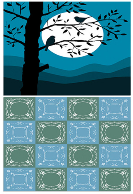 LoemDesign 실리콘 식탁매트 나무와새 + 패턴, 2, 385 x 285 x 두께 1mm, 1개