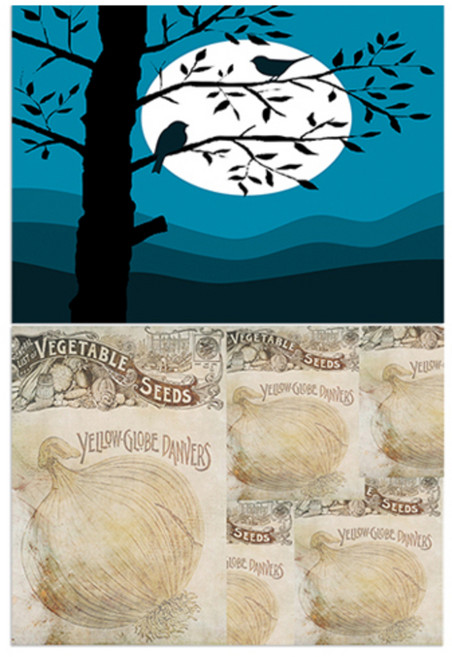 LoemDesign 실리콘 식탁매트 나무와새 + 양파빈티지, 혼합 색상, 385 x 285 mm, 1개