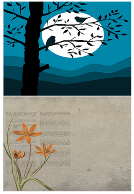 LoemDesign 실리콘 식탁매트 나무와새 + 꽃, 2, 385 x 285 mm, 1개