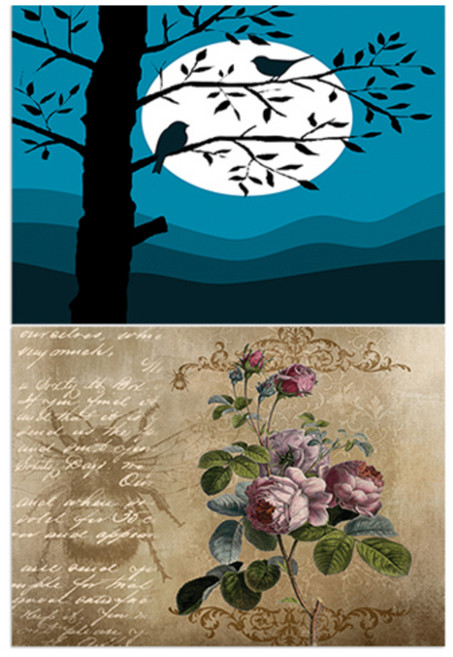 LoemDesign 실리콘 식탁매트 나무와새 + 장미빈티지, 혼합 색상, 385 x 285 mm, 1개