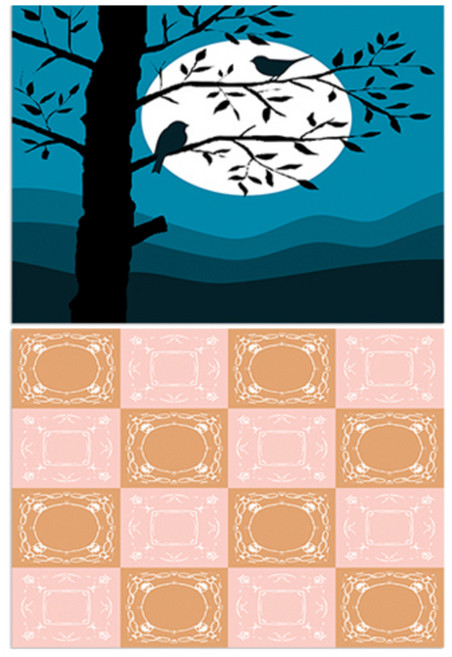 LoemDesign 실리콘 식탁매트 나무와새 + 패턴, 3, 385 x 285 x 두께 1mm, 1개