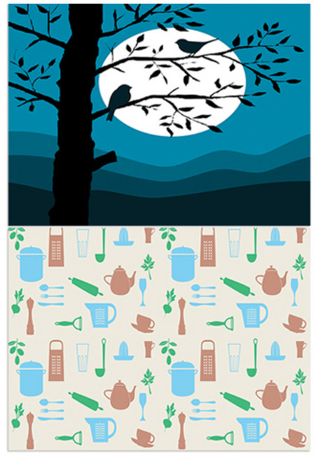 LoemDesign 실리콘 식탁매트 나무와새 + 조리기구, 혼합 색상, 385 x 285 mm, 1개