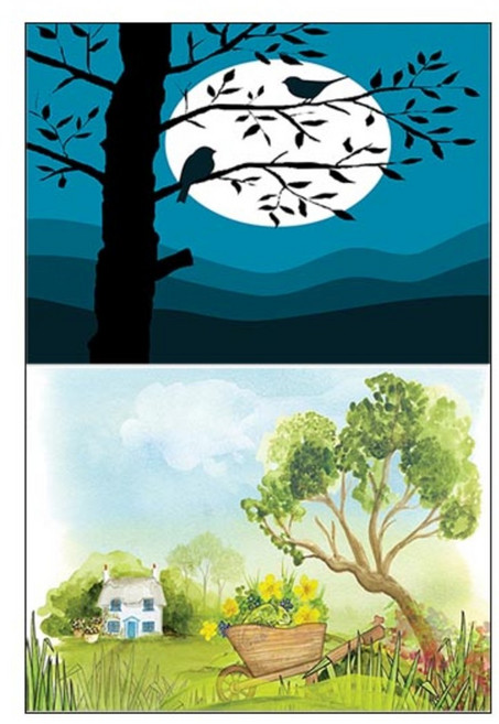 LoemDesign 실리콘 식탁매트 나무와새 + 한가로운오후, 혼합 색상, 385 x 285 mm, 1개