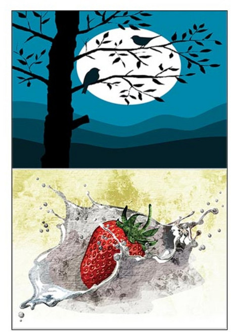 LoemDesign 실리콘 식탁매트 나무와새 + 딸기, 혼합 색상, 385 x 285 mm, 1개