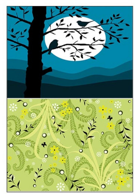 LoemDesign 실리콘 식탁매트 나무와새 + 풀숲, 혼합 색상, 385 x 285 mm, 1개