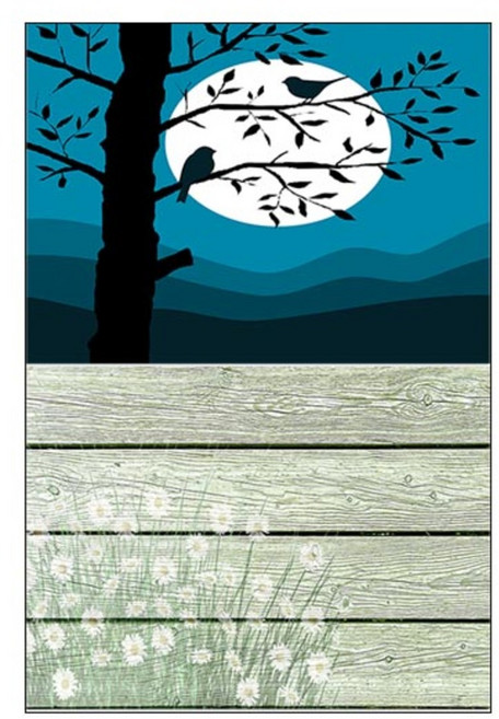 LoemDesign 실리콘 식탁매트 나무와새 + 플라워빈티지, 혼합 색상, 385 x 285 mm, 1개