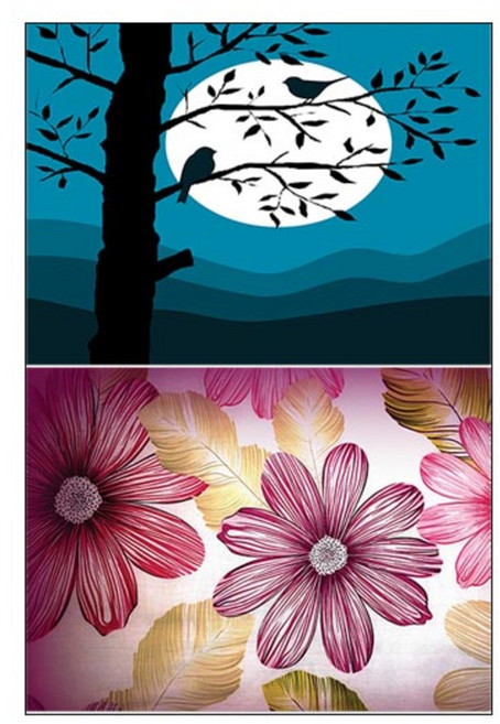 LoemDesign 실리콘 식탁매트 나무와새 + 코스모스, 혼합 색상, 385 x 285 mm, 1개