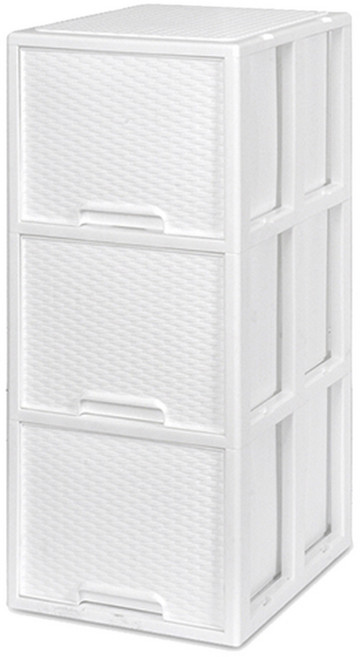 모아시스템즈 라탄 와이드 플라스틱 서랍장 대형 일체형, 화이트, 3개