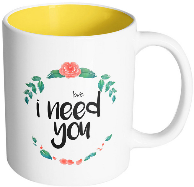 핸드팩토리 라운드로즈플라워 아이니드유 머그컵 330ml, 내부 옐로우, 1개