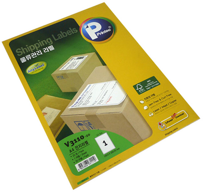 프린텍 애니 화물물류 관리용 라벨지 V3110-20, 1칸, 20개