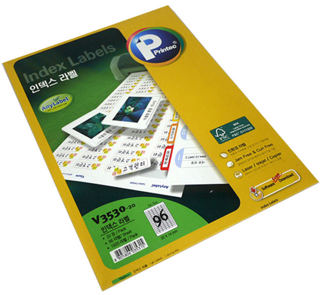 프린텍 화일 인덱스 라벨지 V3530-20, 96칸, 20개