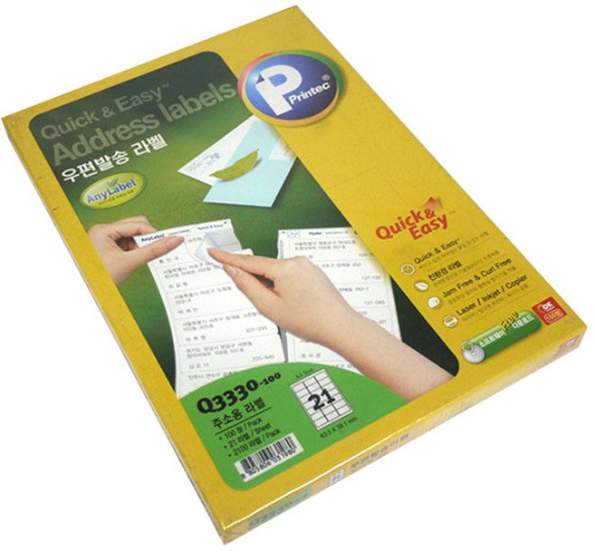 프린텍 애니 퀵앤이지 라벨지 Q3330-100, 21칸, 100개